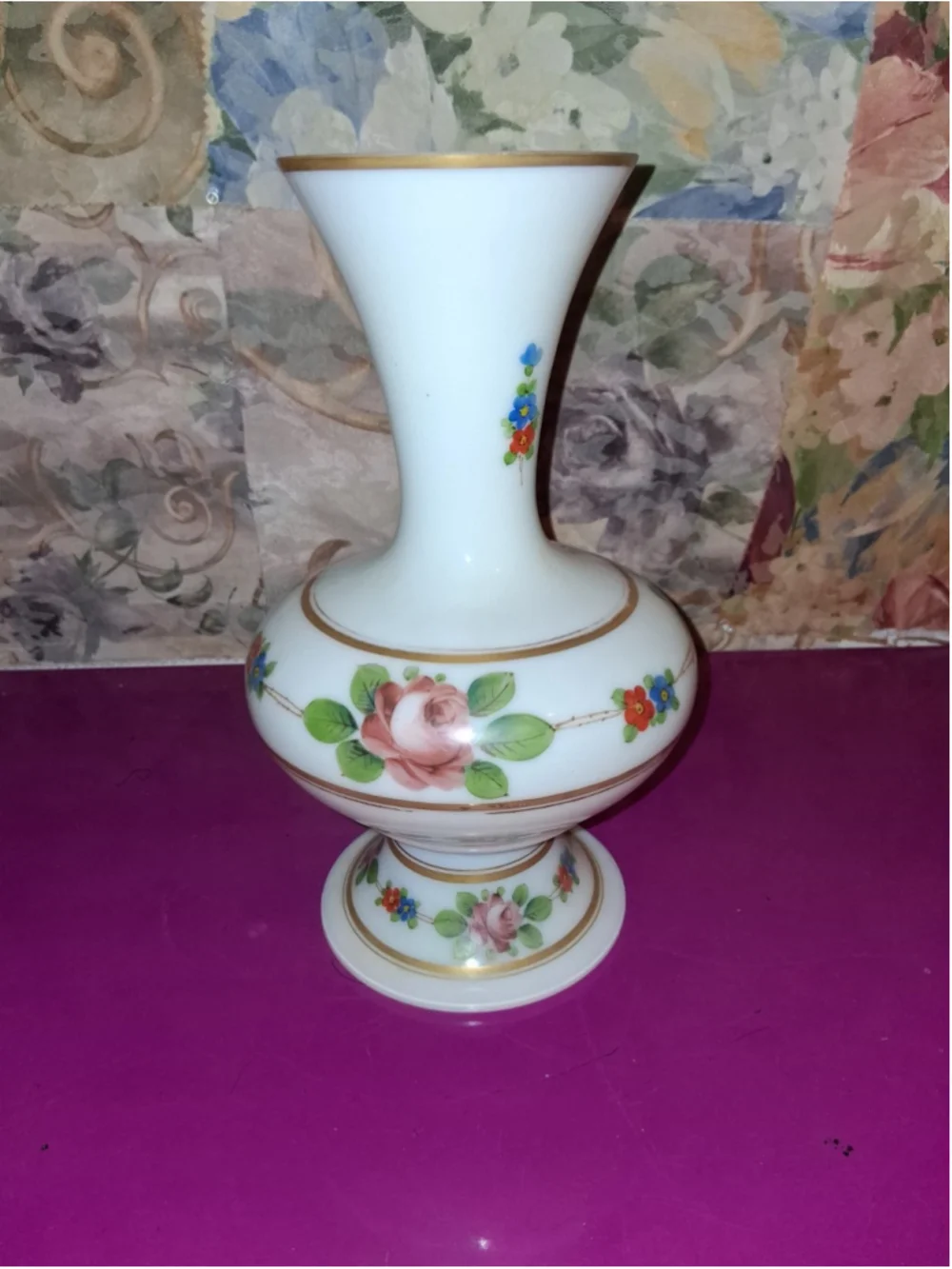 Vase or Lamp?Porcelain floral vase white pink green blue gold trim glossy finish